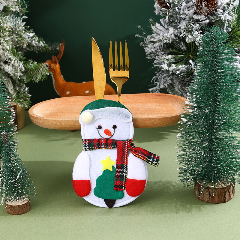 Weihnachtsdekorationen Weihnachtstischdekorationen Geschirrset Weihnachtsmann Schneemann Messer- und Gabelset Messer- und Gabelverschluss Weinflaschenset_voghion.com
