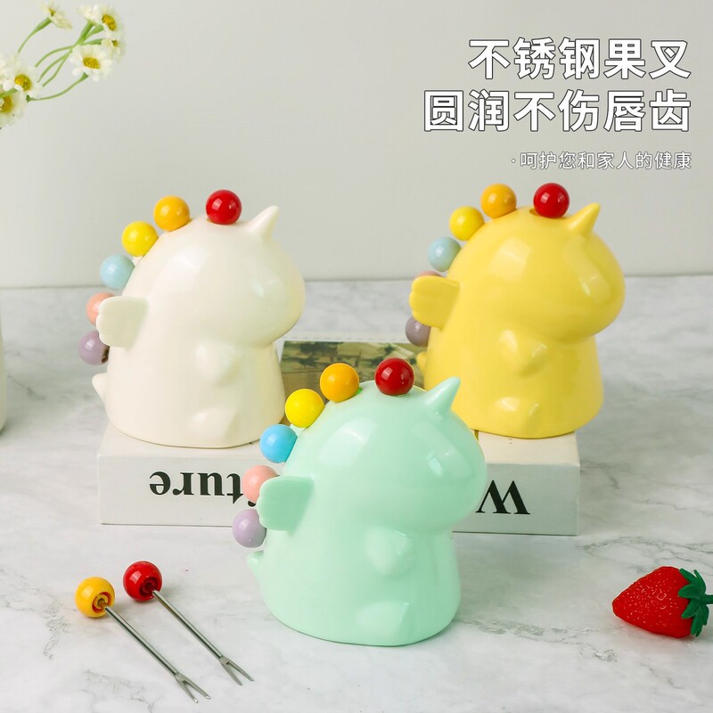 创意独角兽水果叉套装彩色家用可爱卡通甜品蛋糕不锈钢叉子摆件|undefined