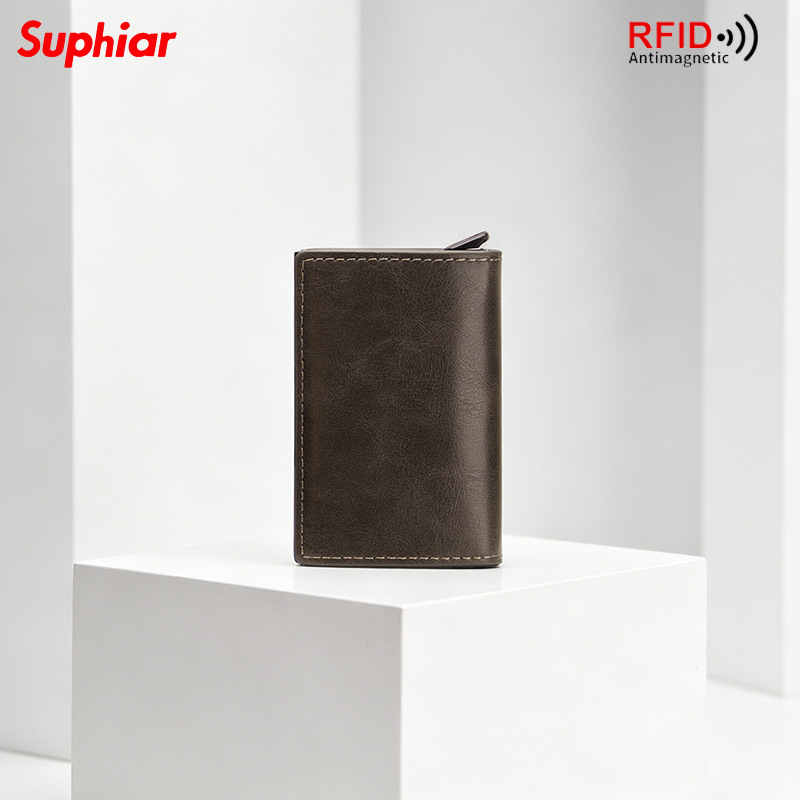 Cartera de fibra de carbono transfronteriza bolsa de tarjetas antirrobo cepillo europeo y americano cartera de hombres RFID cartera ultra delgada multi-tarjeta caja personalizada