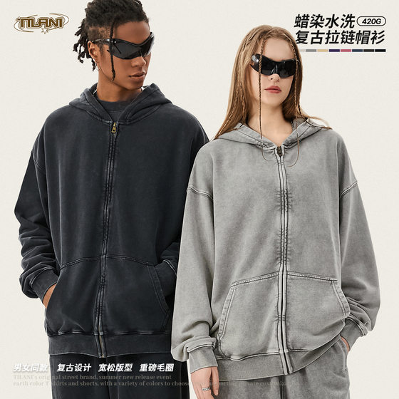 TILANI Men's 2024FW420G Water Batik Heavy Loop Hooded Zipper Shirt Men's and Women's Sweater Casual Jacket