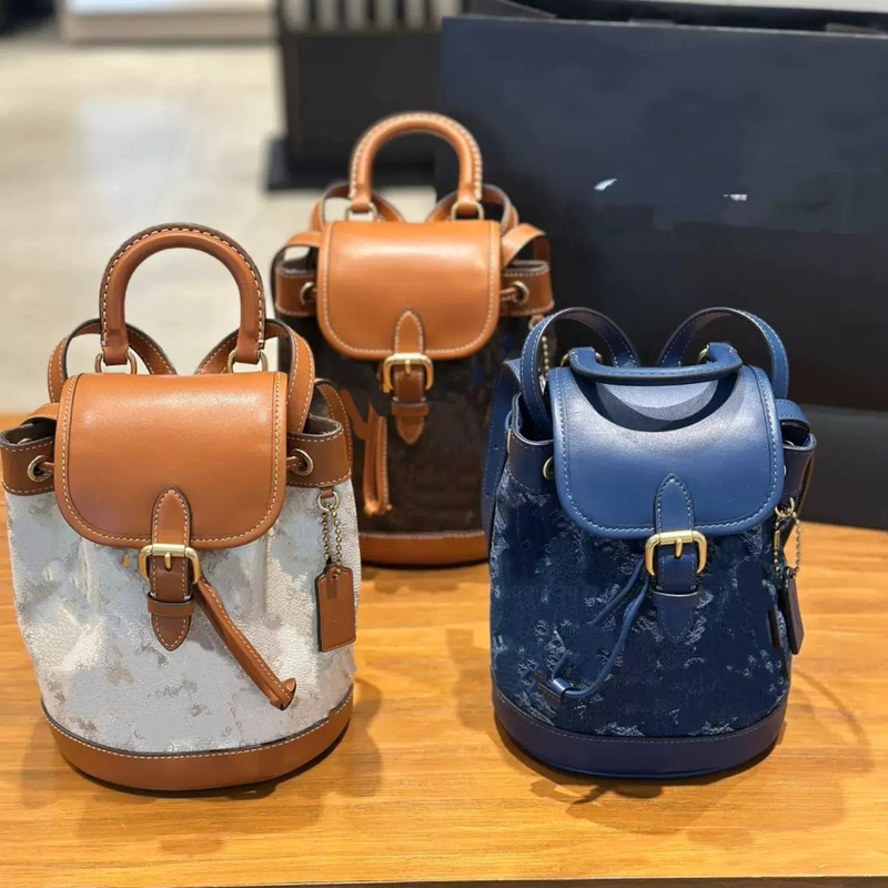 Koujia Genuine Leather Lv Women's Bag Tote Bag Harper Print Mini Backpack Fashion Trendy Vegetable Basket Small Backpack