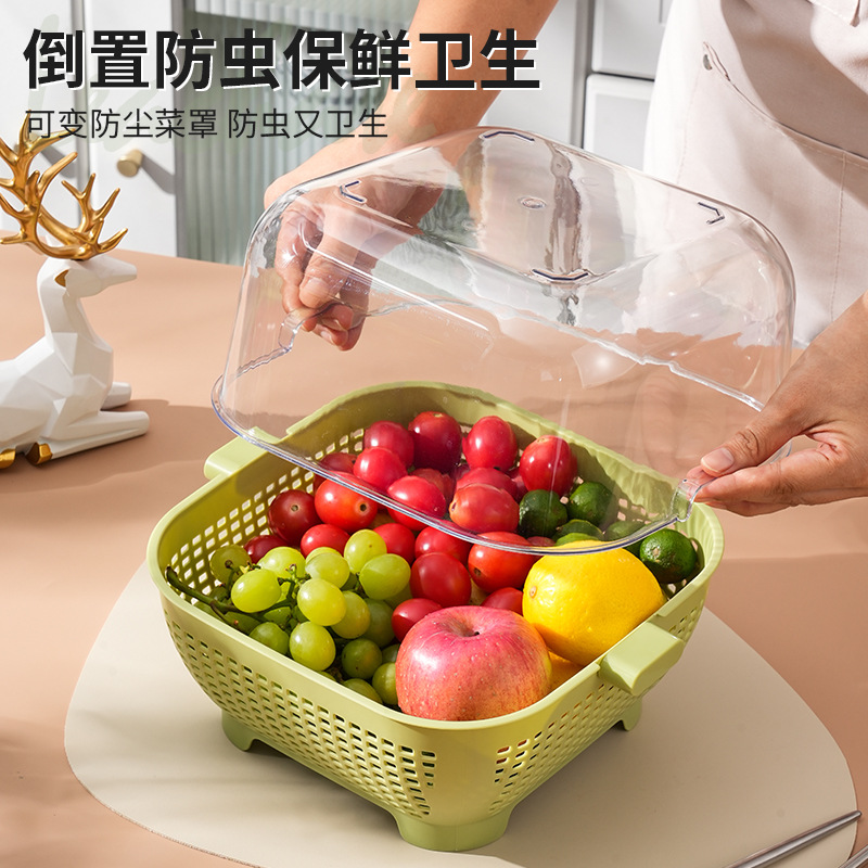 Cesta de drenaje de doble capa mejorada, almacenamiento de frutas y verduras domésticas, lavabo de verduras, lavabo de cocina, canasta de verduras multifuncional