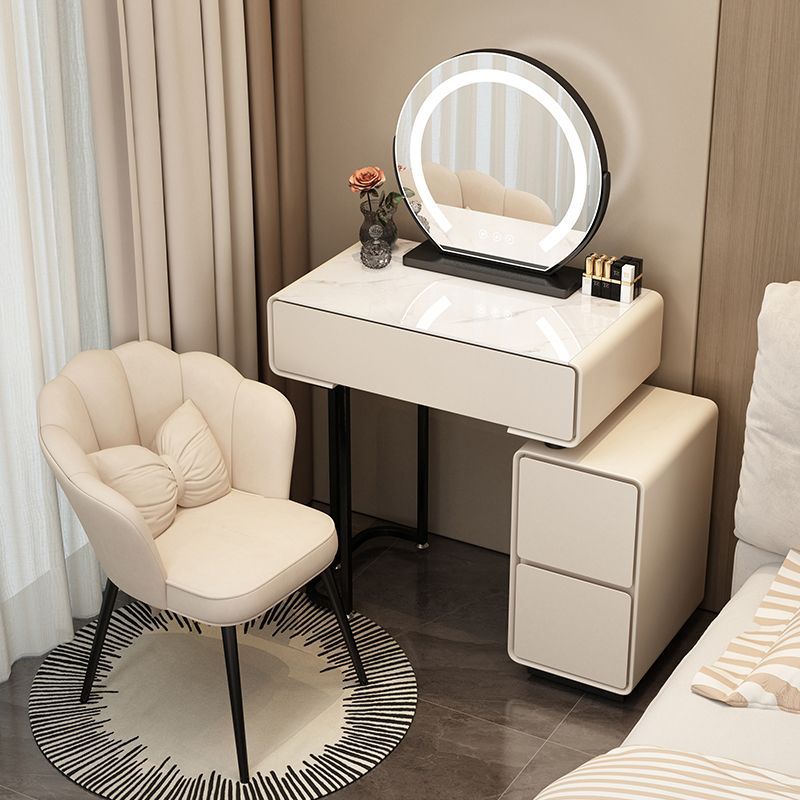 Small Apartment New Modern Simple High-End Dressing Table Light Luxury Solid Wood Cream Style Dressing Table with Smart Mirror