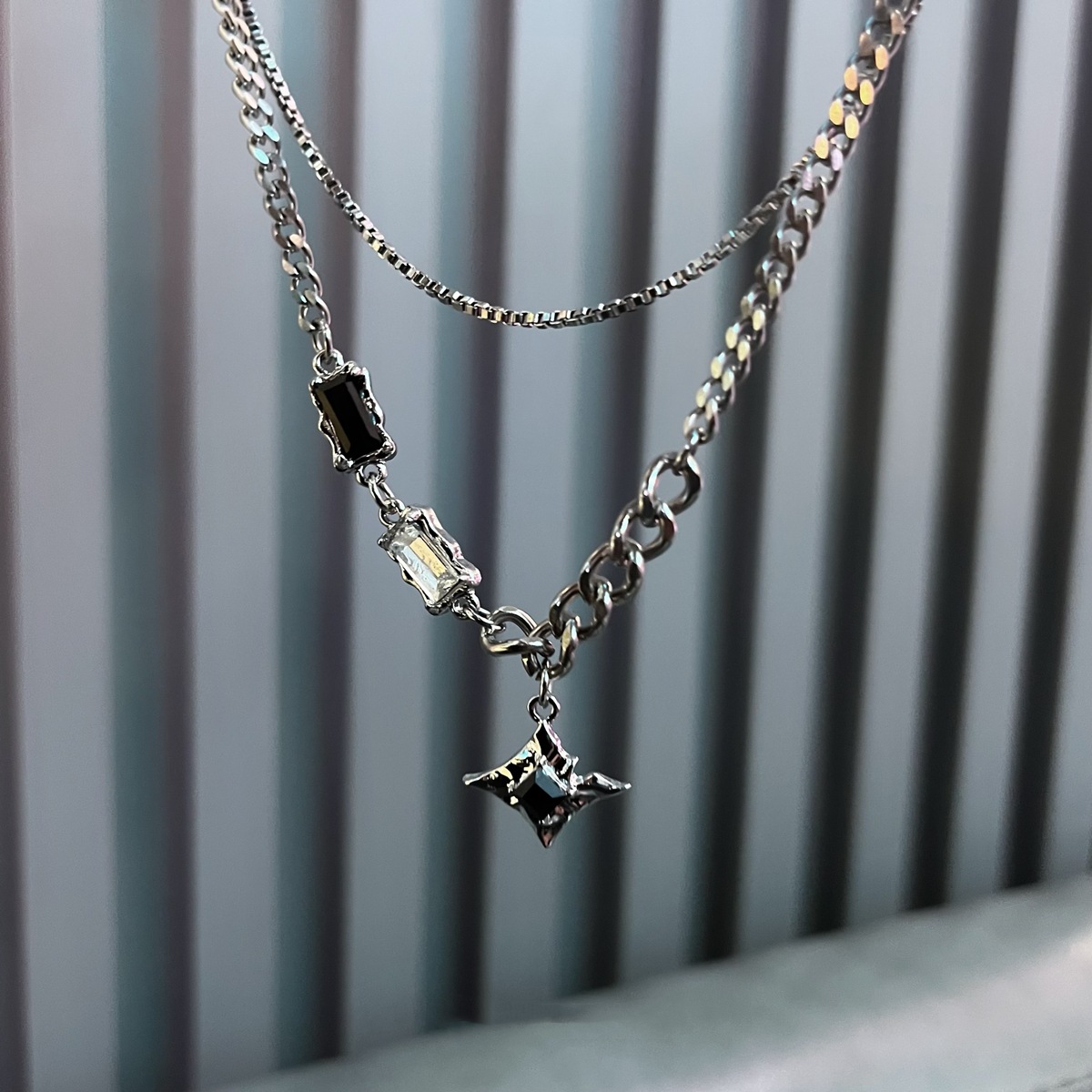 Mang Star Double-layer Necklace Men's Trendy Woolen Chain Light Luxury Niche Design Sense Hip-hop Style Couple Men's and Women's Collarbone Chain