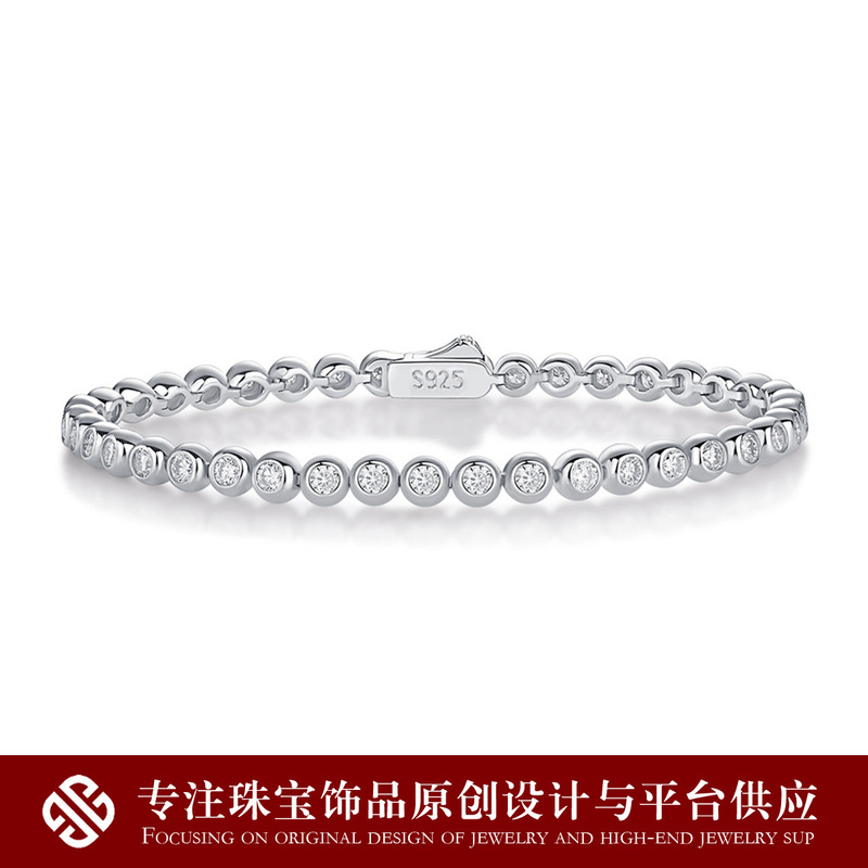 S925 pure silver moissanite tennis bracelet, full circle round bezel-set bubble bracelet for women, wholesale silver bracelet with certificate