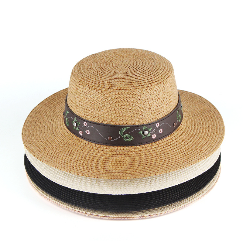 Comercio exterior transfronterizo exclusivo bordado sombrero plano de verano sombrero para el sol hombres y mujeres sombrero de cúpula al por mayor