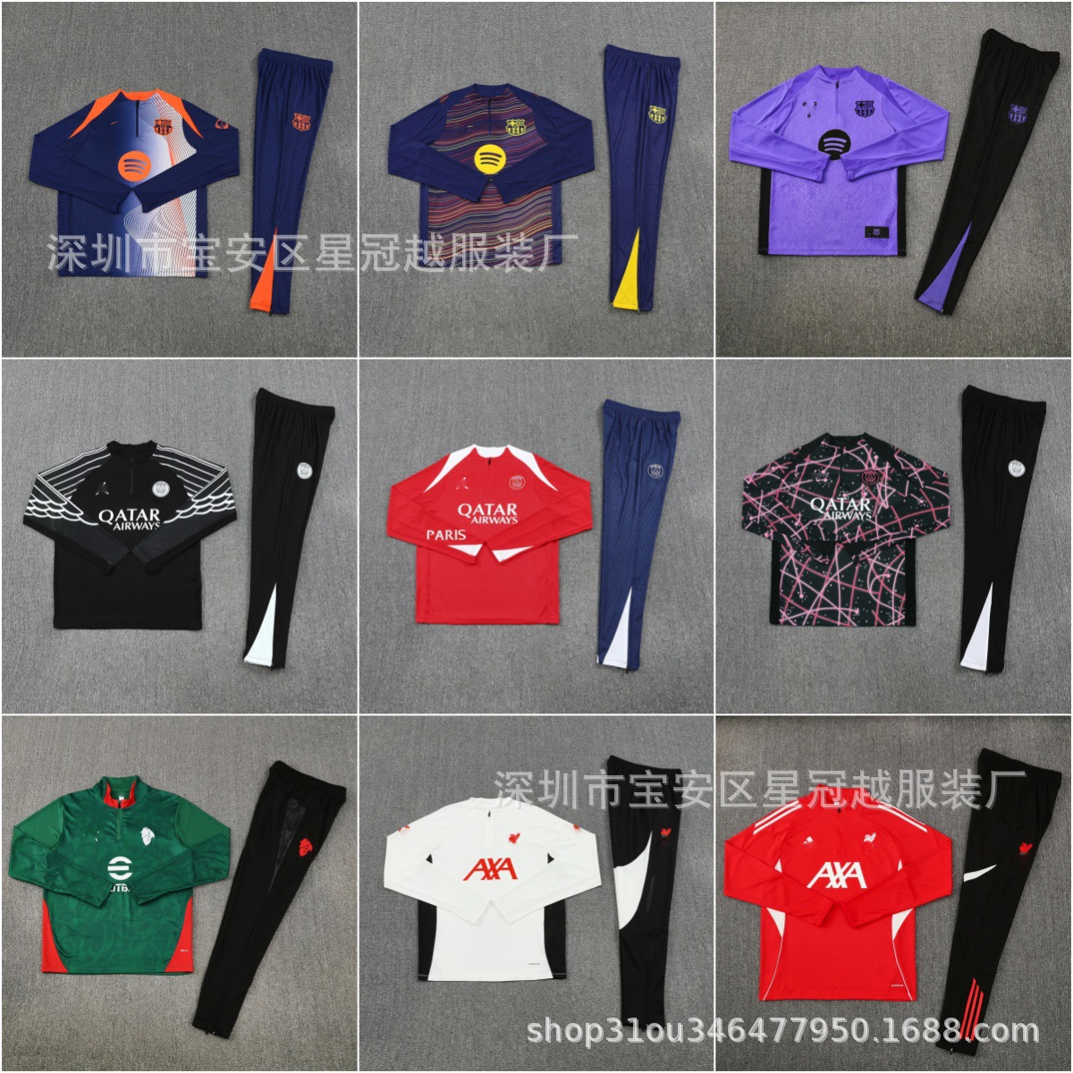 Wholesale 2526 New Style Long-Sleeve Half-Zip Paris Barcelona Ac Adult Football Training Suit Set Football Uniform Team Uniform