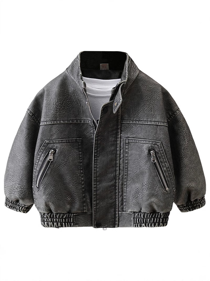 7604 ropa de primavera para niños chaqueta de cuero fresca y hermosa chaqueta de calle frita occidental para niños 2025 nueva moda de primavera y otoño cuero rojo neto