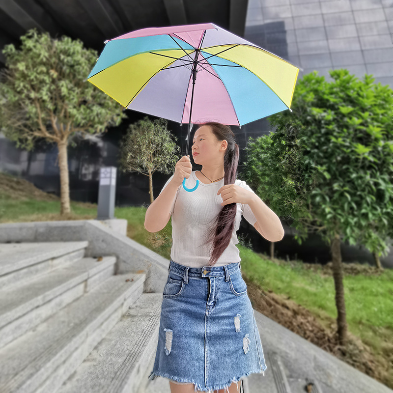Frosted Rainbow Children's Transparent Umbrella Girls High-value Long Handle Automatic Umbrella Students Korean-style Advertising Stall Umbrella Frosted Rainbow Children's Transparent Umbrella Girls High-value Long Handle Automatic Umbrella Students Korean-style Advertising Stall Umbrella