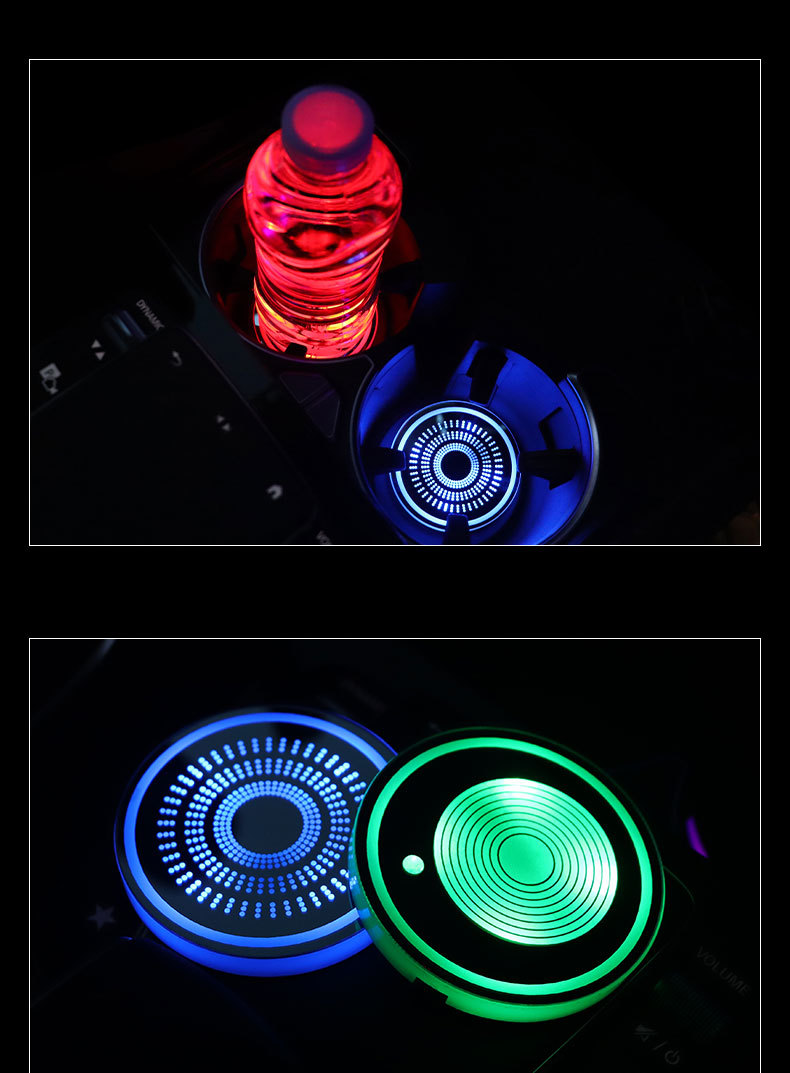Car Led Luminous Water Coaster, Colorful Water Coaster, Car Atmosphere Light, Solar USB Charging, Anti-Slip Coaster
