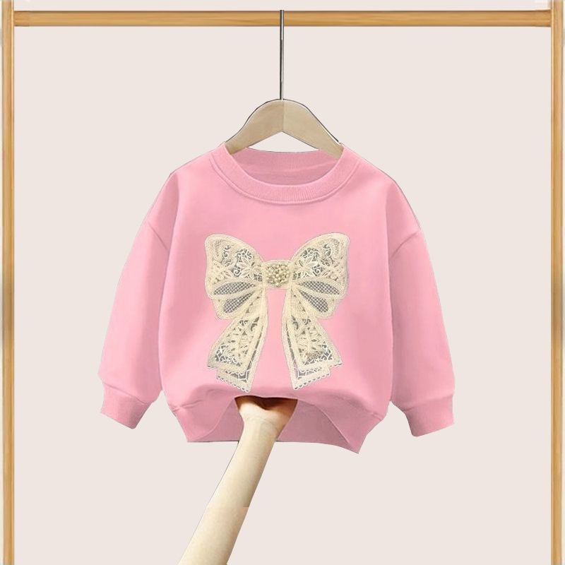 레이스 매듭 핑크 스웨트셔츠