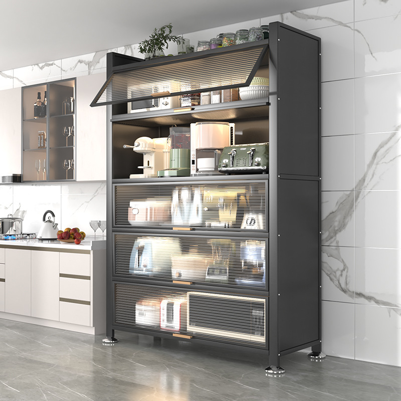 소스 주방 전자 레인지 방진 보관 캐비닛 가정용 바닥 스탠딩 다층 보관 랙 식기 캐비닛 찬장 캐비닛 보관