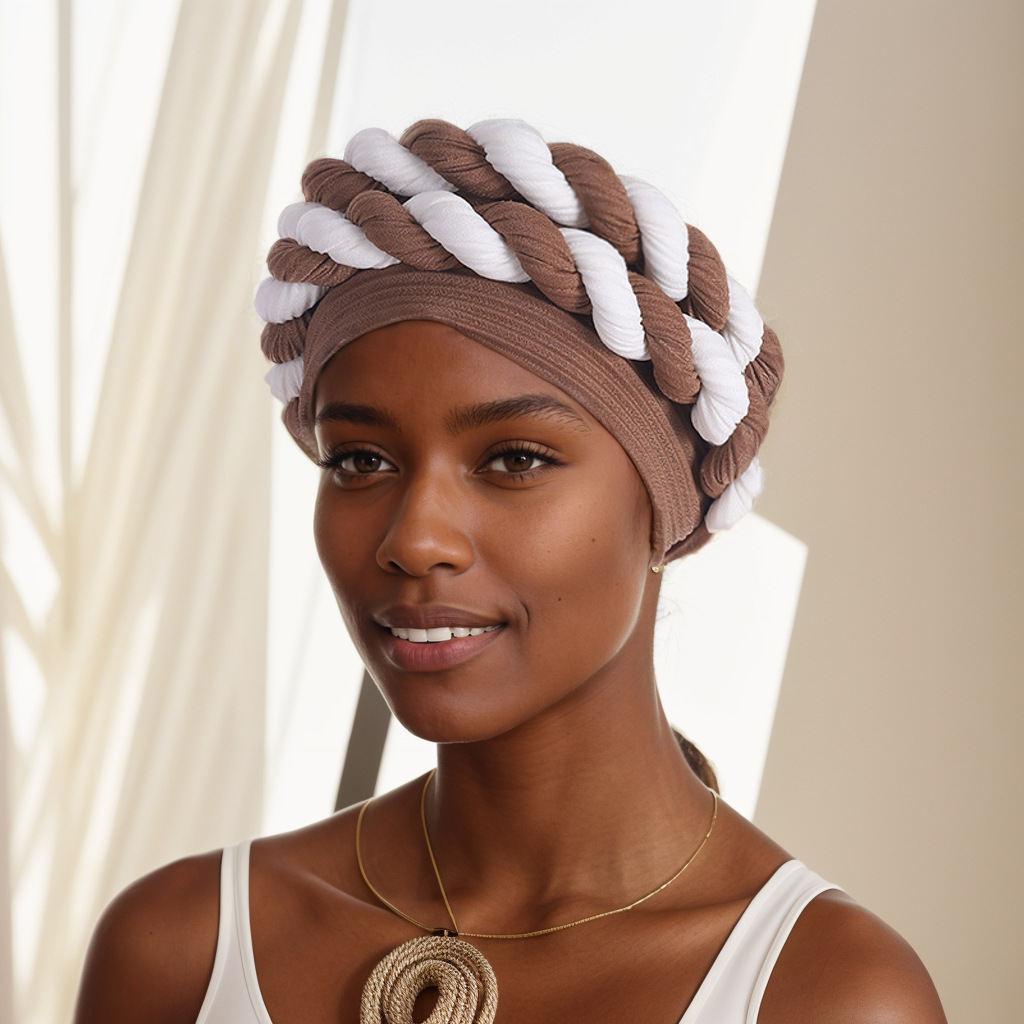 Muslim hat Women's fashion color matching double braid hat headscarf hat_voghion.com