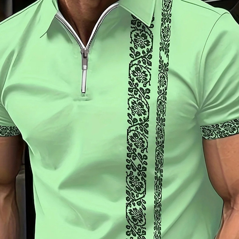 Cross-Border Independent Site Tk Shein Light Green Cashew Flower Zipper Polo Factory Wholesale Direct Sales Aliexpress in Stock