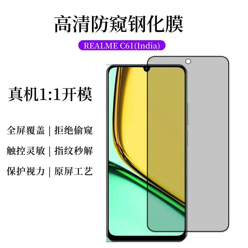 Aplicable REALME C61 (India) película templada de alta definición de vidrio templado serigrafía de doble fuerza