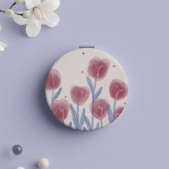 Hand-painted Tulip Folding Mirror with Instagram Style, Small Mirror for Portable Use, Dual-Sided Mirror, Student Beauty Make-up Mirror for Dormitory