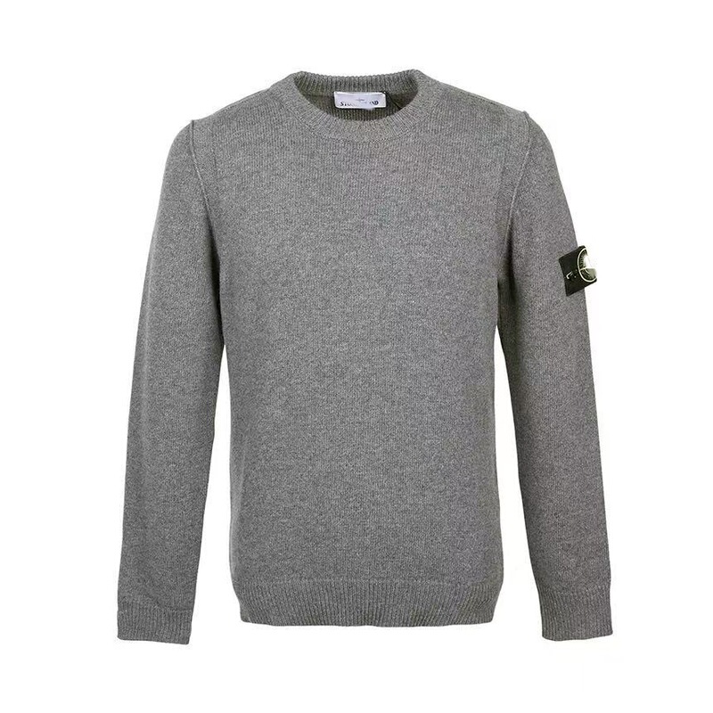 Cross-Border American-Style Stone High-Quality Replica Wool Sweater with Compass Patch, Round Neck Pullover Knit Sweater for Men and Women