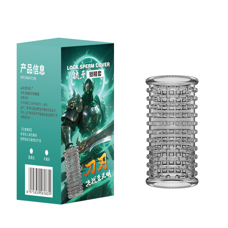 Wolf Tooth Locking Penis Ring, TPE Foreskin Barrier Ring, Transparent Slip-on Set — detail image 5
