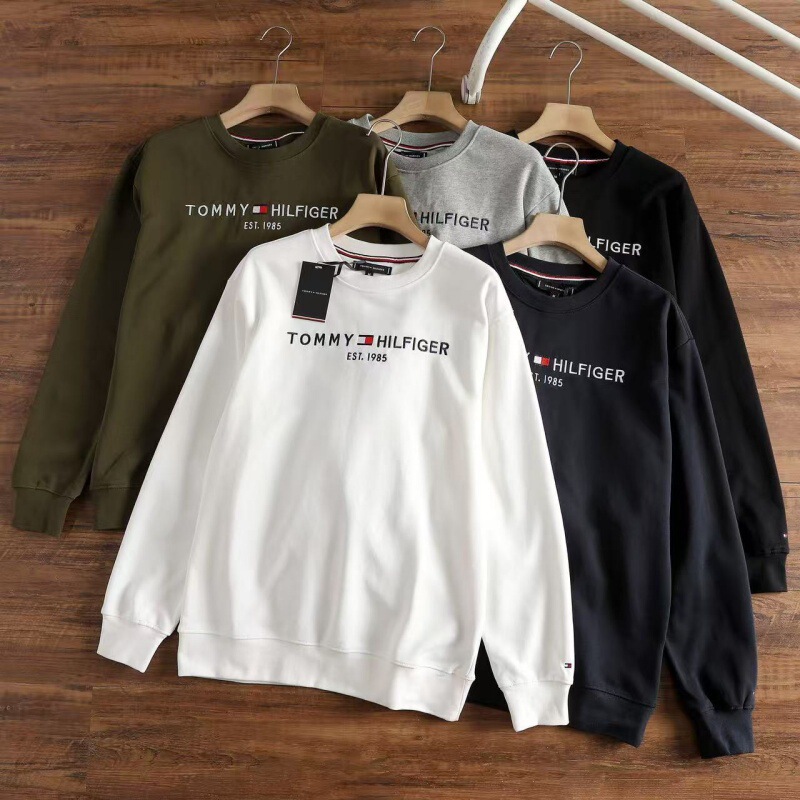 Spring and Autumn Tommy Tommy Sweatshirt Men's Embroidered Logo 1985 Round Neck Pullover Casual Loose Long Sleeves