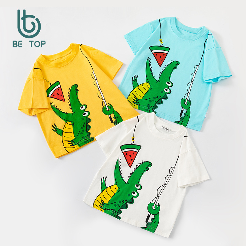Betop ropa para niños camiseta de manga corta para niños verano cocodrilo estampado niño ropa de bebé media manga fuente de Douyin