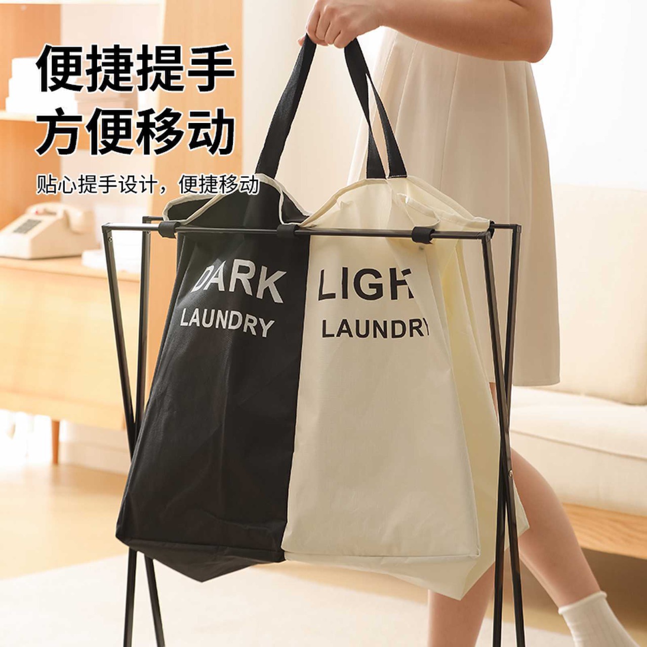 Large Laundry Blue Iron Frame Foldableing Waterproof Storage Dirty Clothes Basket Dirty Clothes Partition Storage Bucket Fabric Dirty Clothes Basket