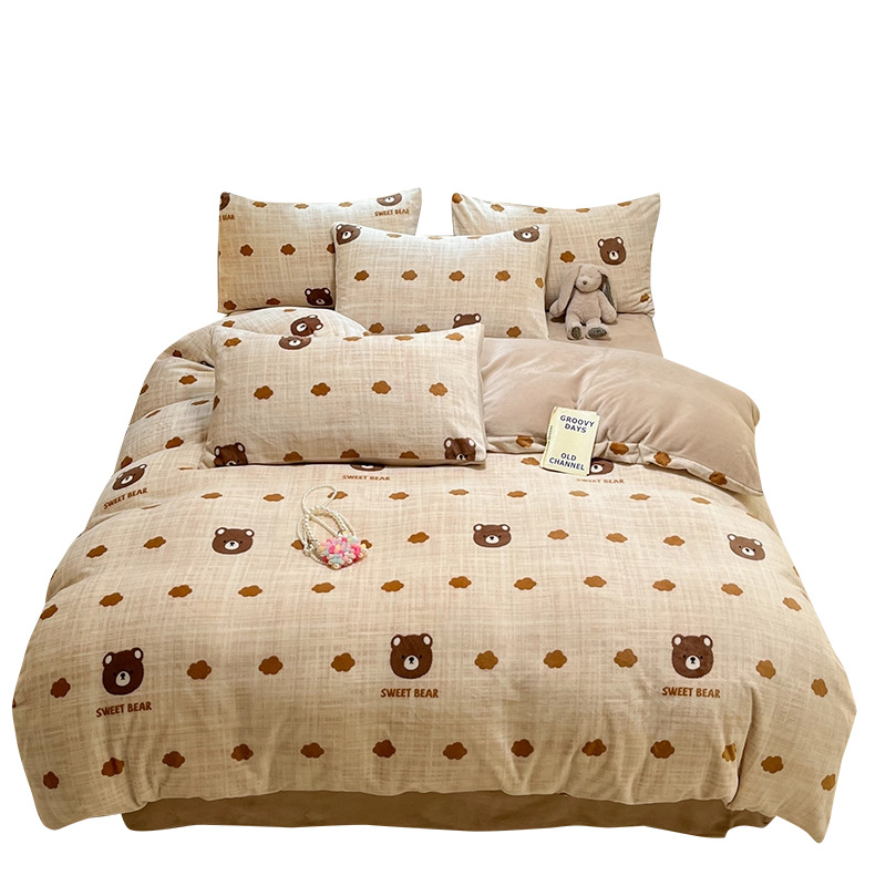 Invierno engrosado 2025 nuevo conjunto de cuatro piezas de lana de leche de doble cara edredón de coral sábanas de tres piezas