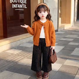 儿童春秋季新款童装衣服洋气2026女童针织开衫套装宝宝韩版三件套