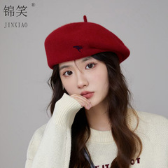 新款羊毛呢贝雷帽女秋冬日韩气质保暖帽子大头围显脸小时尚画家帽