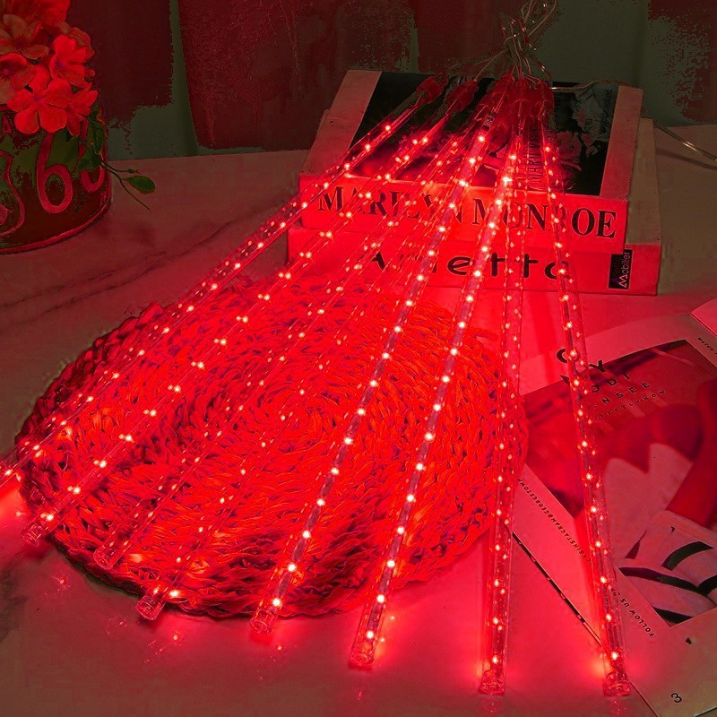 Luz led de lluvia de meteoritos Solar para exteriores, luz colgante para árbol, tira de luz de meteorito colorida, decoración de calle para vacaciones, luz de jardín