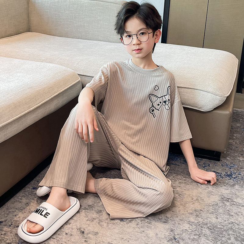 Boys' Pajamas Summer 2025 New Children's Home Clothes suit Summer Thin Medium and Large Children's Ice Silk Air-conditioning Clothes Trendy