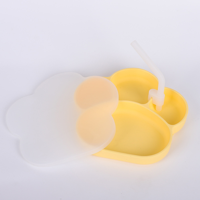 노란색 플레이트 + 투명 뚜껑 + 빨대 + 클립