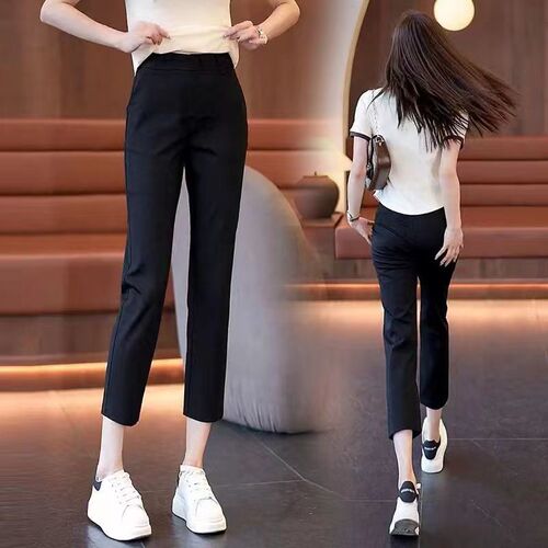 Internet celebrity small pants, eight-quarter pants, women's summer light and thin pants, elastic waist casual suit pants, women