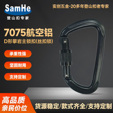 跨境黑色攀岩主锁扣丝扣锁D形消防速降工作安全挂扣徒步锁扣厂家