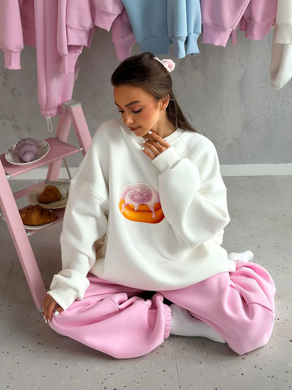 跨境蛋糕印花卫衣女2025新款秋冬加绒宽松显瘦长袖圆领套头卫衣女|undefined