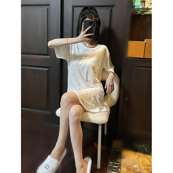 Japanese Style Fresh Style Modal Cotton Short-sleeved Thin Nightgown Summer Simple Loose Round Neck Home Clothes Pajamas for Women