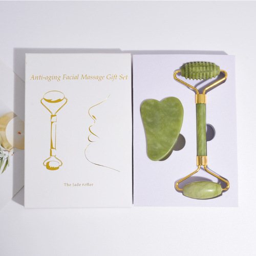 New Product - Green Phoenix Jade Facial Massager for Slimming Face with Dual-Head Jade Stones, Facial Care Meridian Gua Sha Board with Rollers