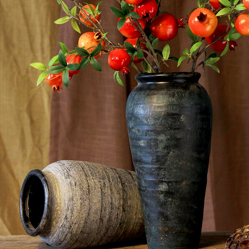 Новая ваза в китайском стиле, украшение в стиле ins, привлекательная гостиная, сушеные цветы, винтажная глиняная посуда, креативная внутренняя напольная большая ваза