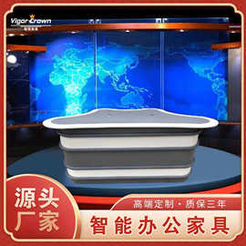 多媒体演讲台烤漆播音室主播台演播智能办公桌家具商务欧式设计