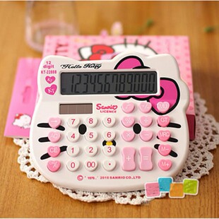 Cartoon 12 computer girl heart pink shape calculator 5 battery solar heart button