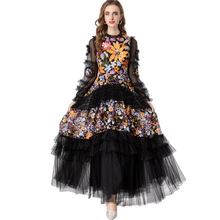 佳妮重工亮片刺绣公主风荷叶边长袖蓬蓬礼服连衣长裙欧美女冬2025