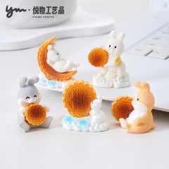 中秋の月餅のかわいいウサギのウサギの子供のdiyの装飾品の盲目の袋の部品の小さい景観のデスクトップの自動車は小さい置物を載せます。