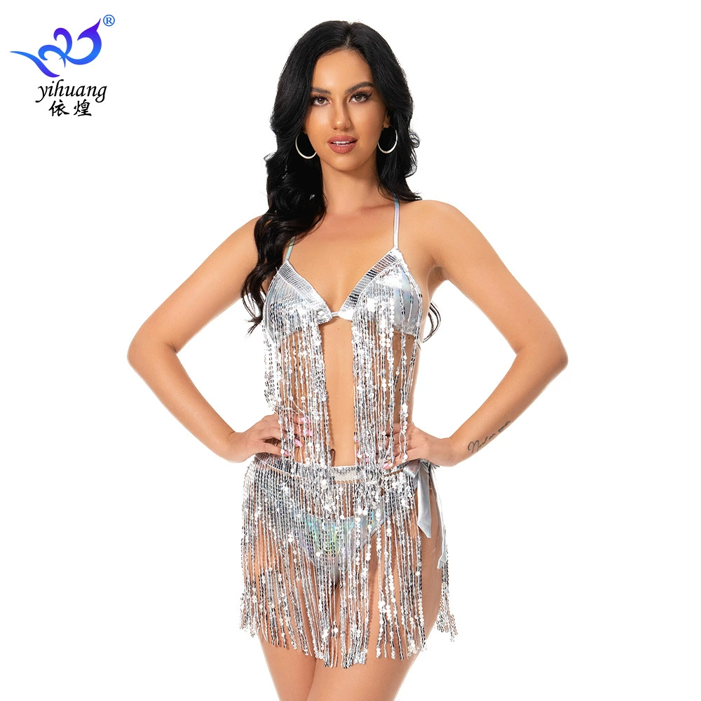 Одежда для сценических выступлений Сексуальный Слинг с кисточками танцевальная одежда командная одежда для выступлений блестящая ткань с кисточками бикини чехол для бюстгальтера