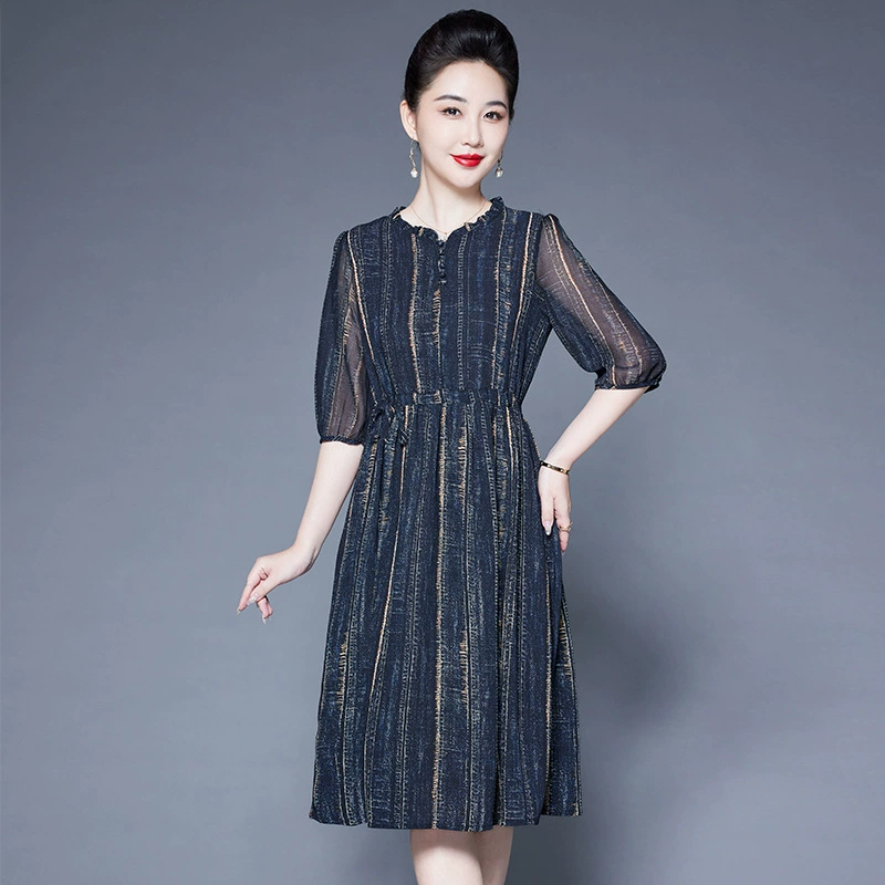 Летнее платье больших размеров 2025 года, скрывающее живот, стройнящее, элегантное, с завышенной талией, модное, свободного кроя, средней длины для женщин