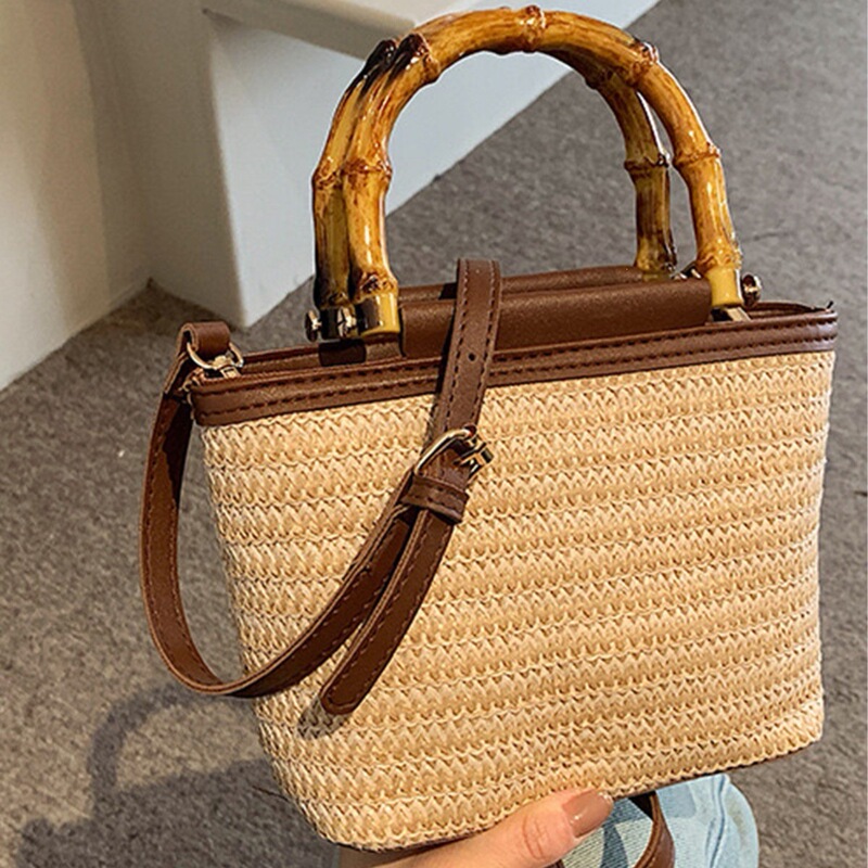 Unique design vintage hand-woven straw bag for women, new stylish versatile shoulder and crossbody woven bucket bag Unique design vintage hand-woven straw bag for women, new stylish versatile shoulder and crossbody woven bucket bag