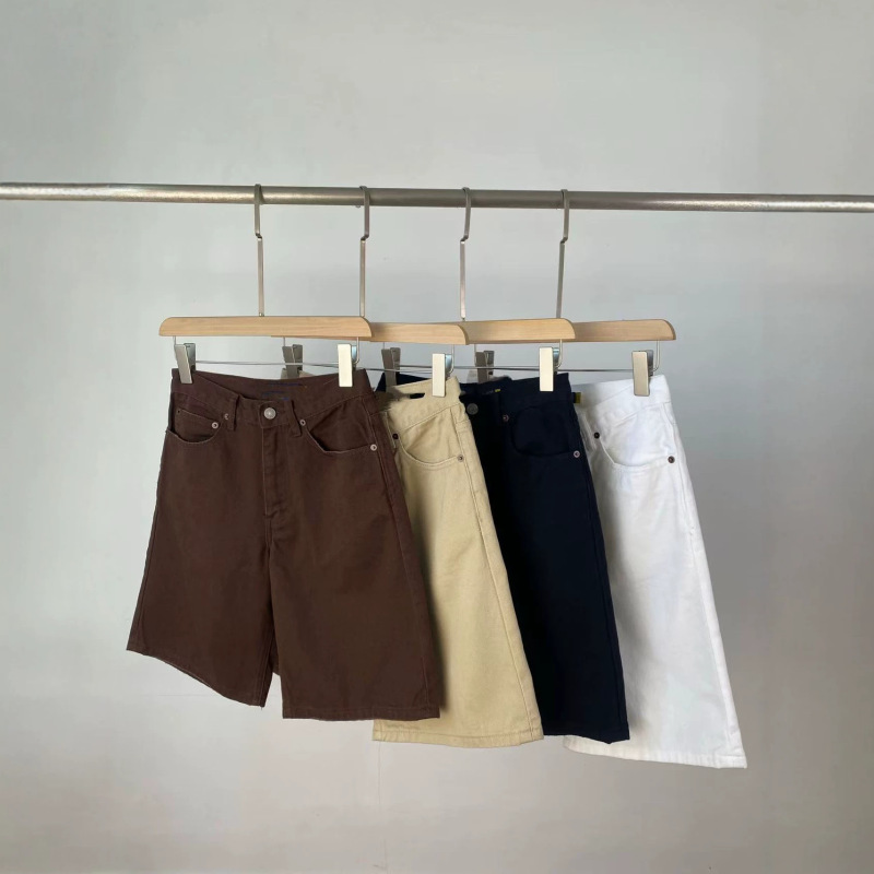 8143~26 New Summer Style Women's Thin High-Waisted Tummy-Tucking Slimming Denim Shorts Loose-Fitting Five-Point Wide-Leg Shorts