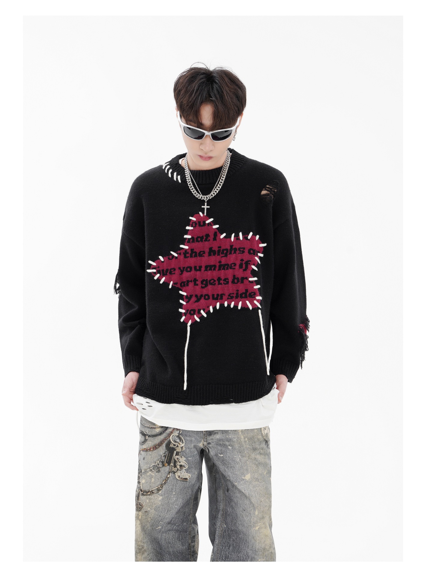 Maglione uomo in maglia stile streetwear con dettagli stella_voghion.com