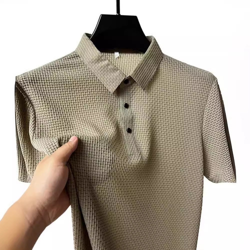 Summer Ice Silk Quick-Dry Polo Shirt Men's Brocade Stand Collar Short-Sleeve T-Shirt High-End Casual Men's Flowy Top