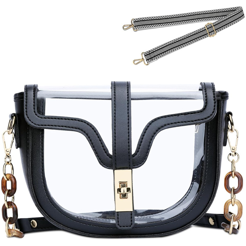 Women's High-Quality Transparent Shoulder Bag Stadium-Approved Pvc Concert Sports Fashion Saddle Bag Leather Women's High-Quality Transparent Shoulder Bag Stadium-Approved Pvc Concert Sports Fashion Saddle Bag Leather