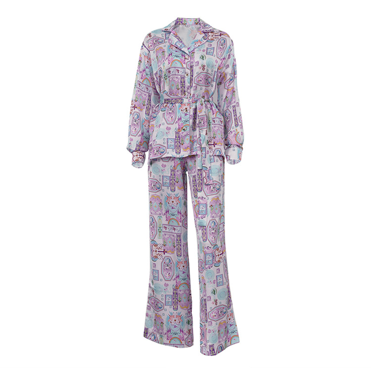 Special Interest Design Printed Pajamas Women Spring Autumn Long Sleeve Can Be Outerwear Homewear Set 5 Special Interest Design Printed Pajamas Women Spring Autumn Long Sleeve Can Be Outerwear Homewear Set