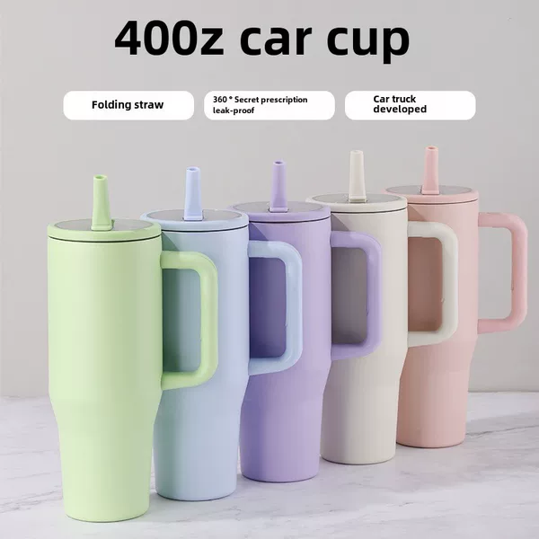 New cross-border thermos cup 40oz double-layer ice cup leak-proof foldable straw cover convenient direct drinking mouth car cup